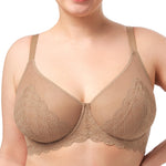 HSIA Minimizer Bras for Women Large Bust Full Coverage Lace Plus Size Bra - Mermaid Scales Beige Brown