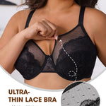 Minimizer Bras for Women Lifting Full Coverage Underwire Lace Bras Plus Size Unlined Breathable Bra for Heavy Breast (US, Cup Band, DDD, 38, Black)
