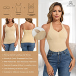 JOYSHAPER Compression Halter Tops with Built in Bra Tummy Control Shapewear Camisoles for Women Body Shaper V-Neck Camisole Top Nude XL