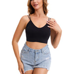 BQTQ 6 Pieces V Neck Cami Bralette Bra for Women Padded Cami Bras with Elastic Straps Seamless Bralettes Sleeping Bra Everyday Bralette Pack, M