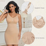 ONEW Shapewear Slips For Under Dress Deep V Neck Tummy Control Full Slip Adjustable Strap Seamless Body Shaper For Women,Beige,Large