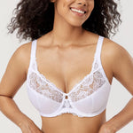 DELIMIRA Women's Plus Size Full Coverage Underwire Unlined Minimizer Lace Bra White 36E