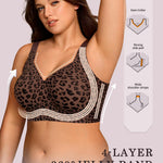 OEAK Womens Wireless Bras Supportive Seamless Full Coverage Bra Push Up Comfortable Bra No Underwire Everyday Tshirt Bras Coffee Leopard XL
