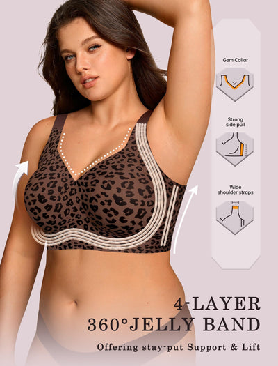 OEAK Womens Wireless Bras Supportive Seamless Full Coverage Bra Push Up Comfortable Bra No Underwire Everyday Tshirt Bras Coffee Leopard S