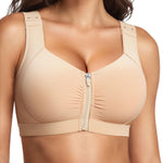 BRABIC Zip Front Closure Wireless Bras for Women Post Surgery Compression Mastectomy Surgical Back Smoothing Bra (Nude, Large)