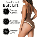 herslims Tummy Control Bodysuit for Women, Sculpting Shapewear, Brief, Thong, or Mid-Thigh Faja, Brown Thong 2X/3X