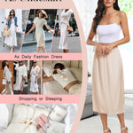 Vlazom Women's Satin Half Slip for Under Dress Long Underskirt Soft Under Slips for Women Under Dresses Nude Size Medium