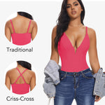 SHAPERIN Women's Sexy Deep V Neck Plunge Shapewear Tummy Control Bodysuits Corset Tops Thong Backless Body Shaper Suit Pink M