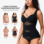 Nebility Shapewear Bodysuit for Women Tummy Control Waist Trainer Backless Body Shaper V-Neck with Built in Bra(Black,Small)