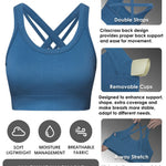 Sports Bras for Women HIigh Support, Criss-Cross Back Padded Strappy High Impact Sports Bras for Women Large Bust(0001_Black+White+Blue_M)