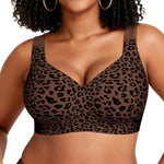 OEAK Womens Wireless Bras Supportive Seamless Full Coverage Bra Push Up Comfortable Bra No Underwire Everyday Tshirt Bras Coffee Leopard XL