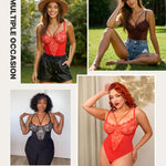 SHAPELLX Lace Body Suits Women Shapewear Tummy Control Corset Bodysuit One Piece Body Shaper Tops Blcak Lace Bodysuits