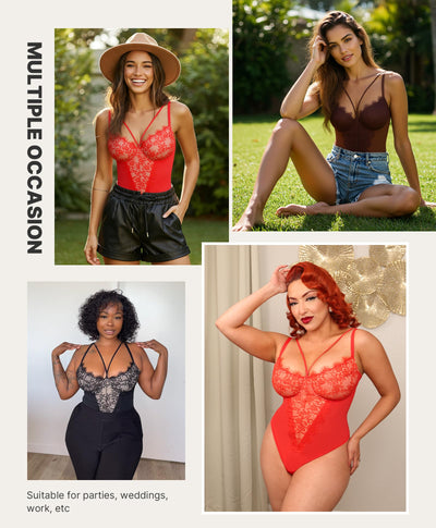 SHAPELLX Lace Body Suits Women Shapewear Tummy Control Corset Bodysuit One Piece Body Shaper Tops Blcak Lace Bodysuits