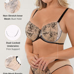SHAPELLX Lace Bras for Women Unlined, Minimizer Push Up Bra with Underwire for Heavy Breast, Up to H Cup (Beige 40C)
