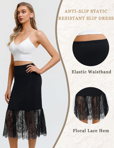 Avidlove Half Slips for Women Non Cling Lace Slip Skirt Soft Slip Under Dress Black XL