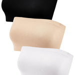HESTYA 3 Pack Women's Strapless Bandeau Bra Seamless Bralette Soft Stretchy Non-Padded Wireless Tube Top Bras(Large,Black, White, Skin Tone)