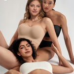OEAK Strapless Bras for Women Wireless Bandeau Bra Push Up Non Slip Tube Top Seamless Bras Comfortable Padded Bralette L Nude