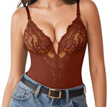 Popilush Shapewear Bodysuits for Women Lace Corset Tops Tummy Control V Neck Sleeveless Body Suit Thongs