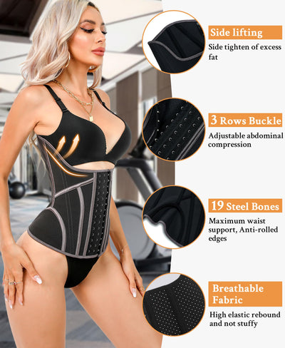 GainKee Waist Trainer Corset for Women Tummy Control Shapewear Workout Sweat Band Slimmer Belly Belt Weight Loss Sports Girdle Black