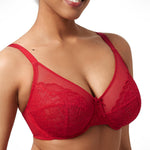 HSIA Minimizer Bras for Women Enchante Full Coverage Underwire Bras Plus Size Lifting Floral Lace Bra for Heavy Breast Coral Red