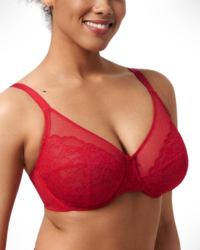 HSIA Minimizer Bras for Women Enchante Full Coverage Underwire Bras Plus Size Lifting Floral Lace Bra for Heavy Breast Coral Red