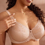 DELIMIRA Women's Plus Size Full Coverage Underwire Unlined Minimizer Lace Bra Beige 36E
