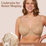 HSIA Minimizer Bras for Women Full Coverage, Unlined Lace Sexy Plus Size Underwire Bra for Large Breasts Beige