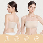 ONEW Strapless Bandeau Bras for Women Seamless Wireless Tube Top Non-Padded Bralette with Clear Bra Straps,Beige,Large