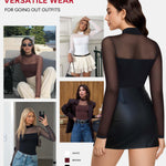 Nebility Women Long Sleeve Bodysuit Turtleneck - Mesh Shapewear Body Suit Tops Thong Going Out Tops Fall Outfits