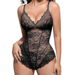 SHAPELLX Lace Bodysuit for Women V Neck Tummy Control Shapewear Thong Sculpting Snatched Waist Body Shaper (Black Large)