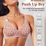 Werena Womens Wireless Jelly Bras Push Up Deep V Seamless Bra No Underwire Supportive Lifting Plunge Everyday Comfortable Tshirt Bralette (Pink Leopard,L)