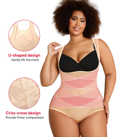 Nebility Plus Size Shapewear Bodysuit for Women Tummy Control Body Shaper Seamless Faja Colombian Waist Trainer Girdle(Beige Plus Size,0X)