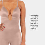 SPANX SPANXshape Suit Your Fancy Plunge Low-Back Mid-Thigh Bodysuit - Comfortable One Piece - Medium Compression - Seamless