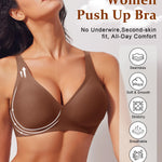 Werena Womens Wireless Jelly Bras Deep V Push Up Low Cut Bra No Underwire Supportive Plunge Seamless Everyday Comfortable Tshirt Bralette (Brown,L)