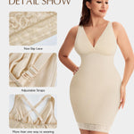 MERYOSZ Body Shaper Dress for Women Shapewear Tummy Control Full Slip Under Dress V Neck Spaghetti Straps Lingerie (Beige, Large)