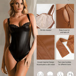Popilush Leather Corset Tops for Women Tummy Control Bodysuit Lace Thong Body Shaper XX-Large