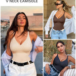 LODAY Compression Tank Tops for Women Tummy Control Shapewear Seamless Body Shaper Workout V-Neck Camisole Cami Tops(Beige, Medium)