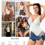 Nebility Shapewear Bodysuits for Women Tummy Control Body Shaper Deep V Neck Thong Body Suits (White,3X-Large)