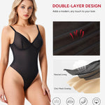 Nebility Shapewear Bodysuit for Women tummy control - V Neck Thong Body Suit with Underwire, Low back Going Out Tops