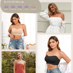 Finduself Strapless Bras for Women Non-Slip Padded Bandeau Bra Wireless Tube Top Bra Including Clear Straps