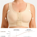 BRABIC Compression Bra Post Surgery - Mastectomy Bras for Women Front Closure with Removable Breast Support Band (Beige,Large)