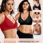OEAK Womens Deep V Bras Wireless Comfortable Bra Supportive No Underwire Bras Tshirt Push Up Bralettes Plunge Seamless Bra Red L