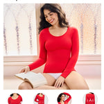 Nebility Tummy Control Shaperwear for Women Long Sleeve T Shirts Compression Tank Tops Scoop Neck Seamless Body Shaper(Red,Small)