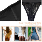 Werena Tummy Control Thong Shapewear for Women Mid High Waisted Body Shaper Underwear Lace Shaping Thong Girdle Panties(#A2 High Rise Black,Small)