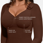 FeelinGirl Shapewear for Women Tummy Control Compression Tops Body Shaper Long Sleeve Shirts V Neck Shapewear Brown X-Small
