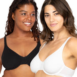 Fruit of the Loom Women's Unlined Underwire Bra - Cotton & Spandex Blend for Natural Shape and Flexibility, Blk/ White 86ck/ Grey Heather, 38DD