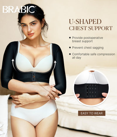 BRABIC Upper Arm Shaper Post Surgical Slimmer Compression Sleeves Posture Corrector Tops Shapewear for Women (Black,M)