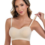 ANGOOL Strapless Bras for Women Wirefree Non-Slip Tube Top Invisible Bralette Seamless Padded Bandeau Bra, Beige, L