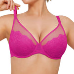Popilush Minimizer Bra for Women 38DDD Full Bust & Back Smoothing, Full Coverage Everyday Underwire Lace Bra - Eggplant Color