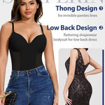 SHAPERIN Shapewear Bodysuit for Women Built in Bra Tummy Control Body Suit Backless Thong Low Back Body Shaper